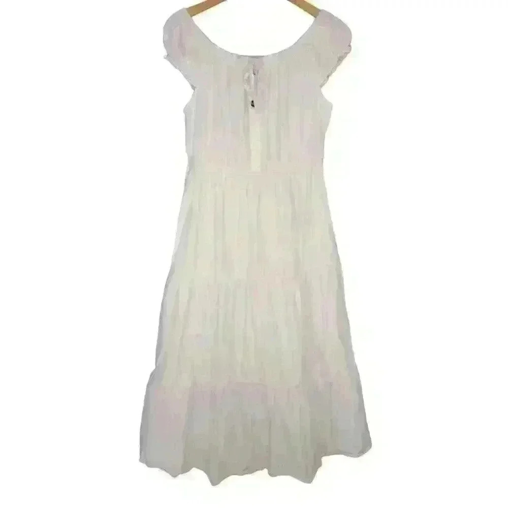 Speed Limit M.P.H. White Cotton Prairie Boho Maxi Off Shoulder Dress